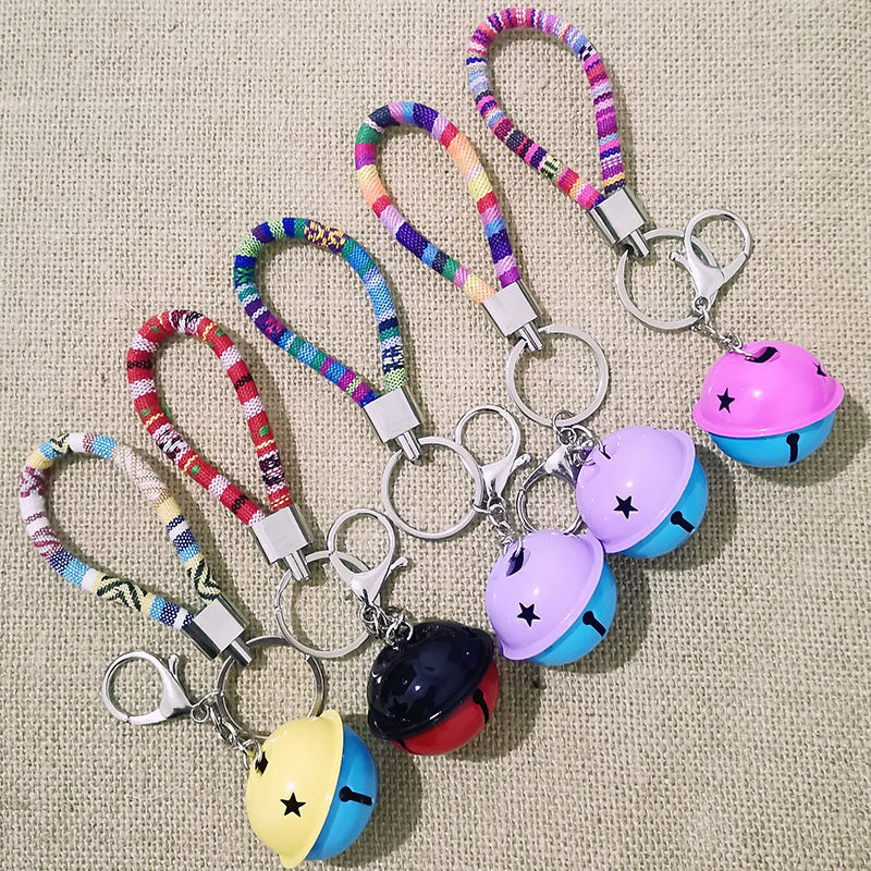 Wholesale Random 20pcs Colorful Ethnic Style Two-color Bell Fabric Keychain